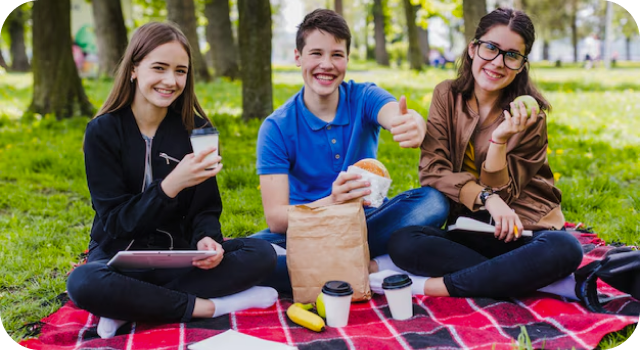 Group of people having a picnic outdoors